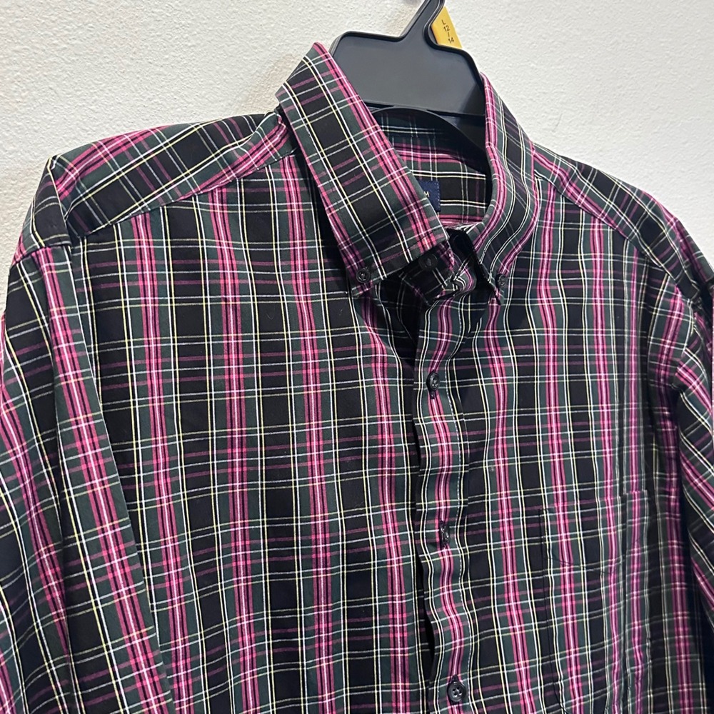Club Room Mens Regular Fit Plaid Button Down Shirt Pink Black Cotton 16.5 34/35 - Picture 3 of 9